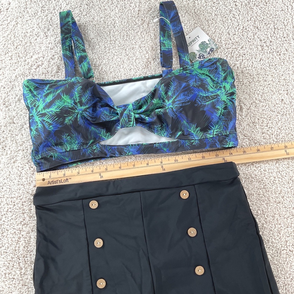 B2PRITY Womens Tropical Print Bikini Set High Waisted Boy Shorts Black LG NWT - Picture 4 of 9
